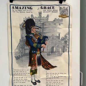 Vintage Linen Tea Towel Royal Scots Dragoon Amazing Grace Waterloo
